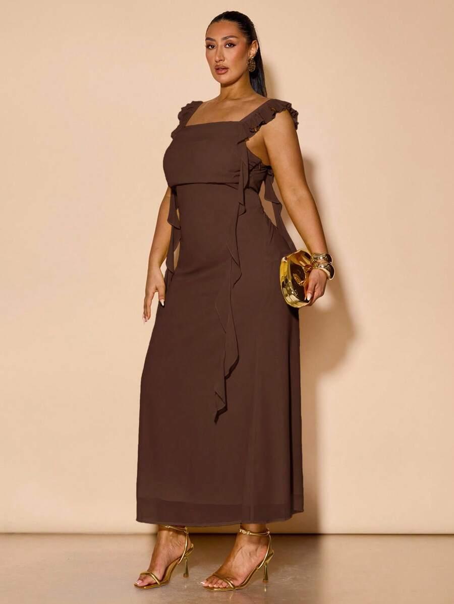 SHEIN BRĄZOWA MAXI SUKIENKA S06__XXL