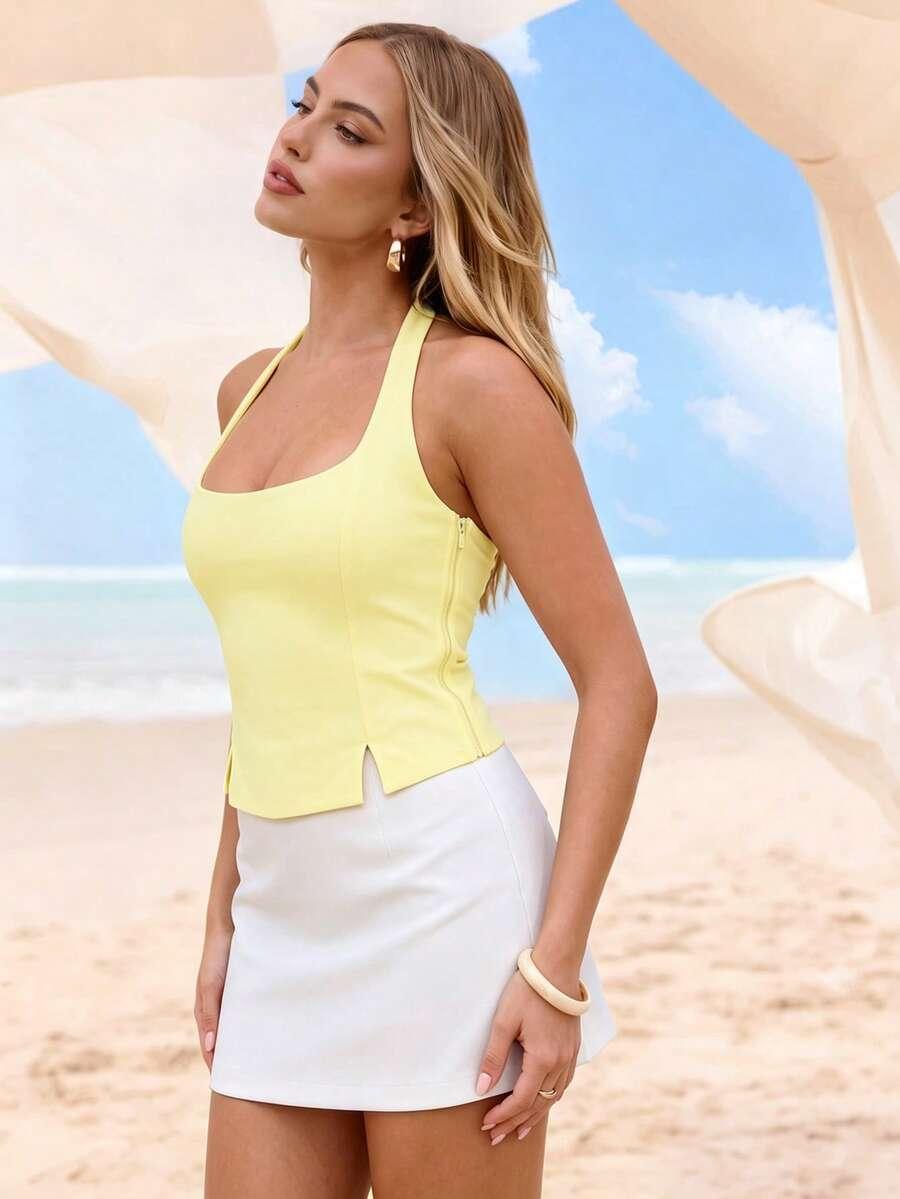SHEIN ŻÓŁTY TOP ODKRYTE PLECY S06__XS