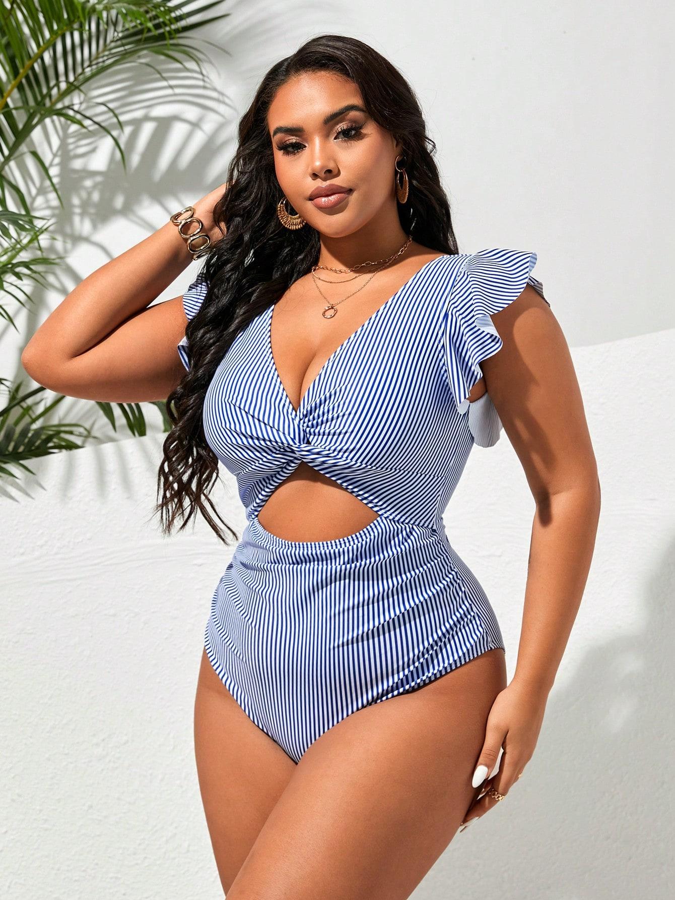 SHEIN JEDNOCZĘSCIOWY KOSTIUM KĄPIELOWY W PASKI S09__50