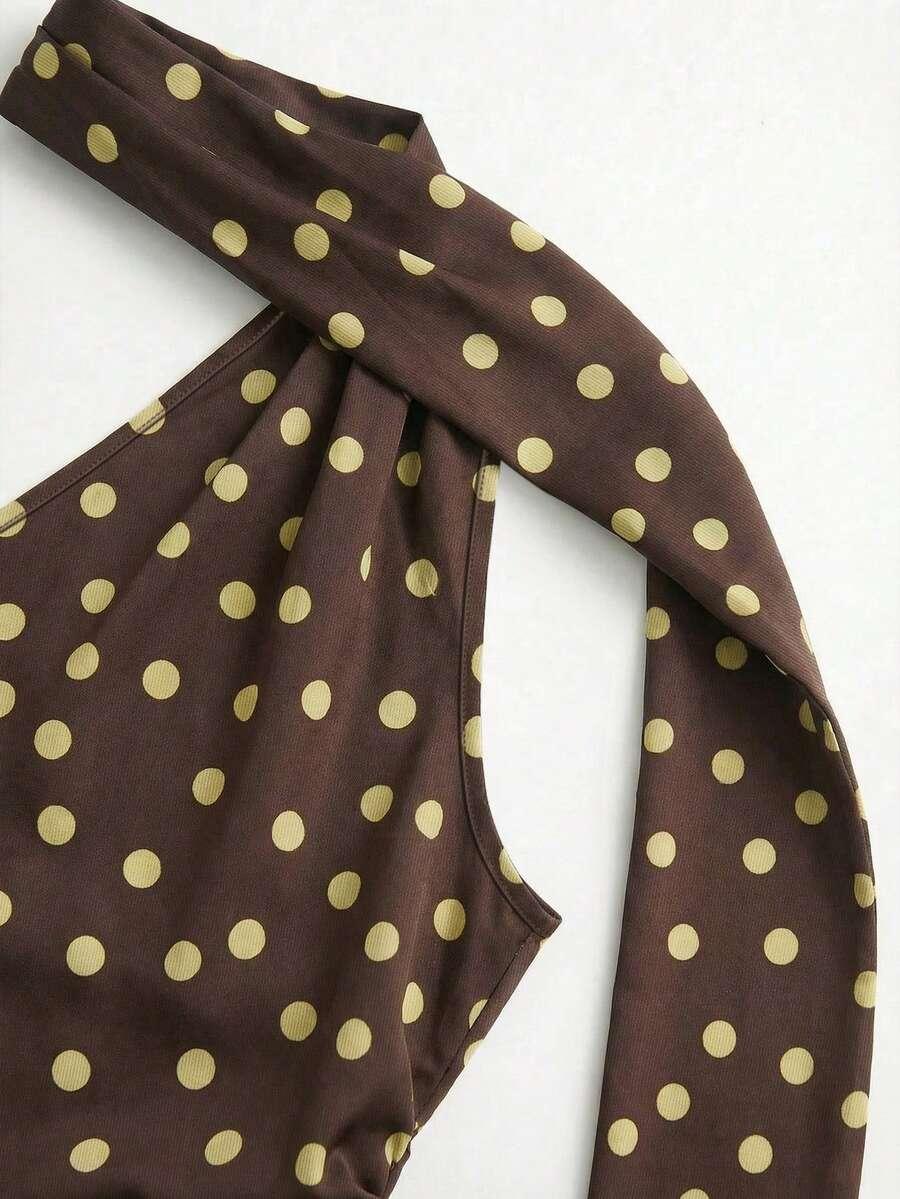 SHEIN BRĄZOWA MINI SUKIENKA WZÓR GROCHY S06__XL