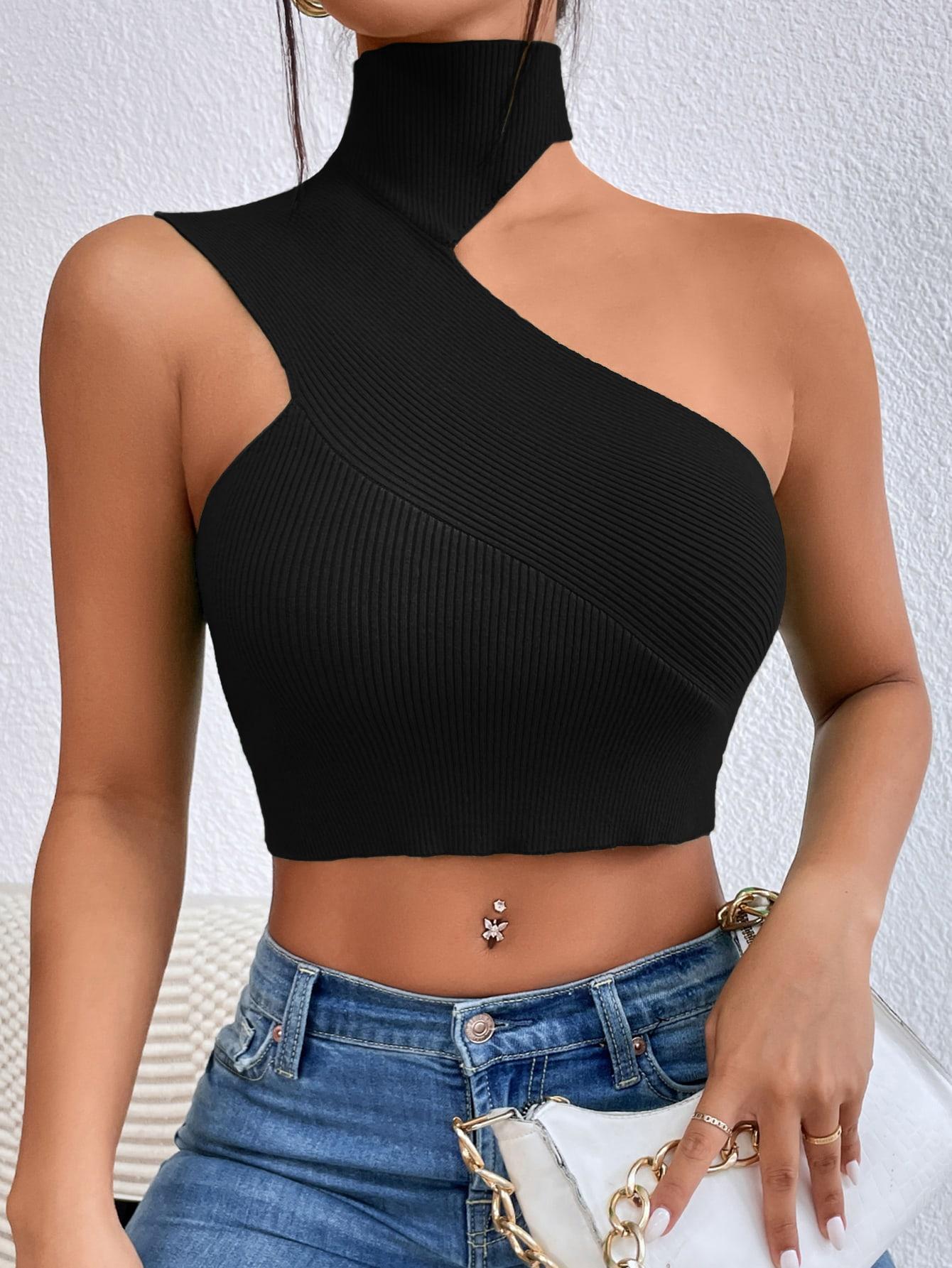 SHEIN CZARNY ASYMETRYCZNY TOP S06__M