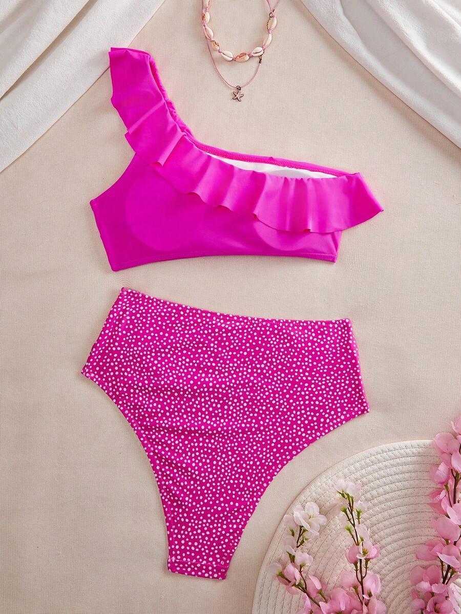 SWIM MOD RÓŻOWY KOMPLET BIKINI ASYMETRIA WZÓR S09__M