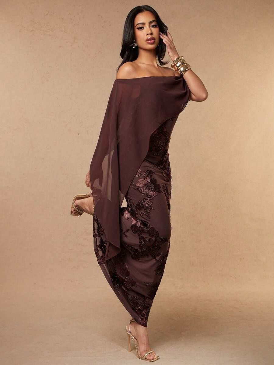 SHEIN BRĄZOWA MAXI SUKIENKA S06__S