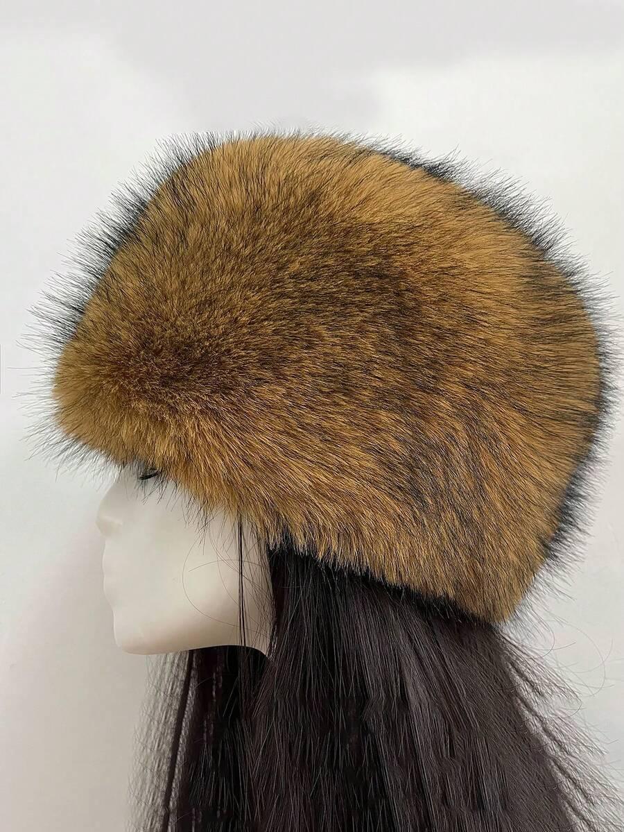 SHEIN BRĄZOWA CZAPKA SZTUCZNE FUTRO W01__56-60