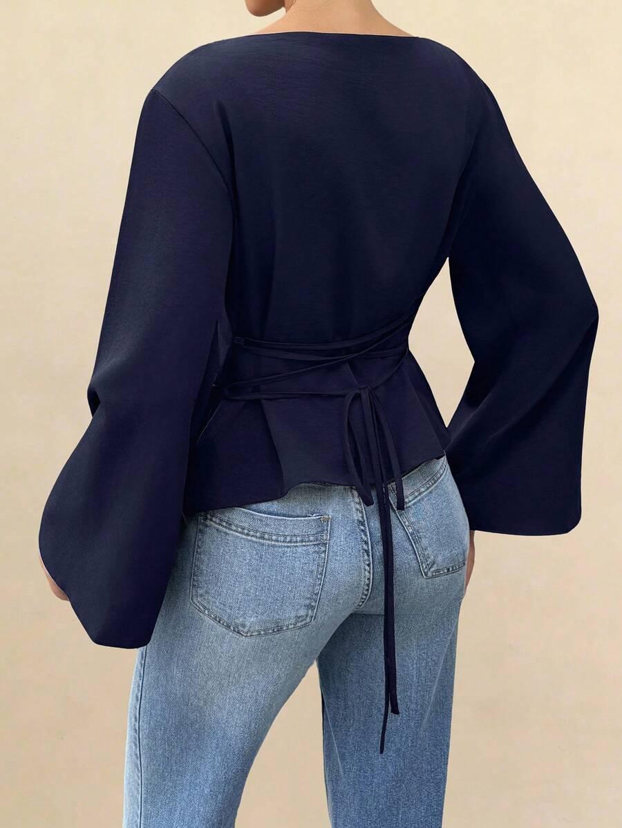 SHEIN GRANATOWA BLUZKA DŁUGI RĘKAW S06__M