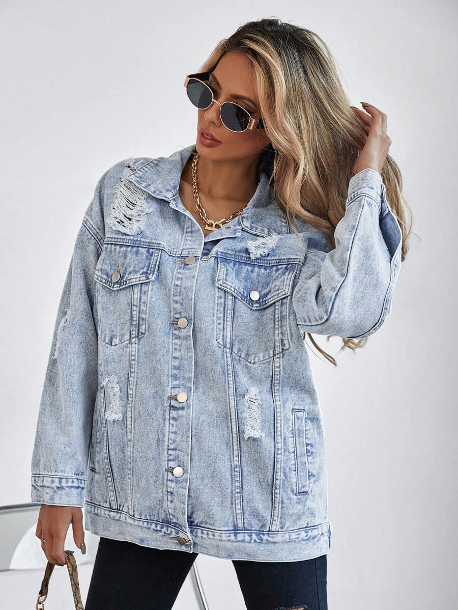 SHEIN NIEBIESKA KURTKA JEANS PRZETARCIA S06__S