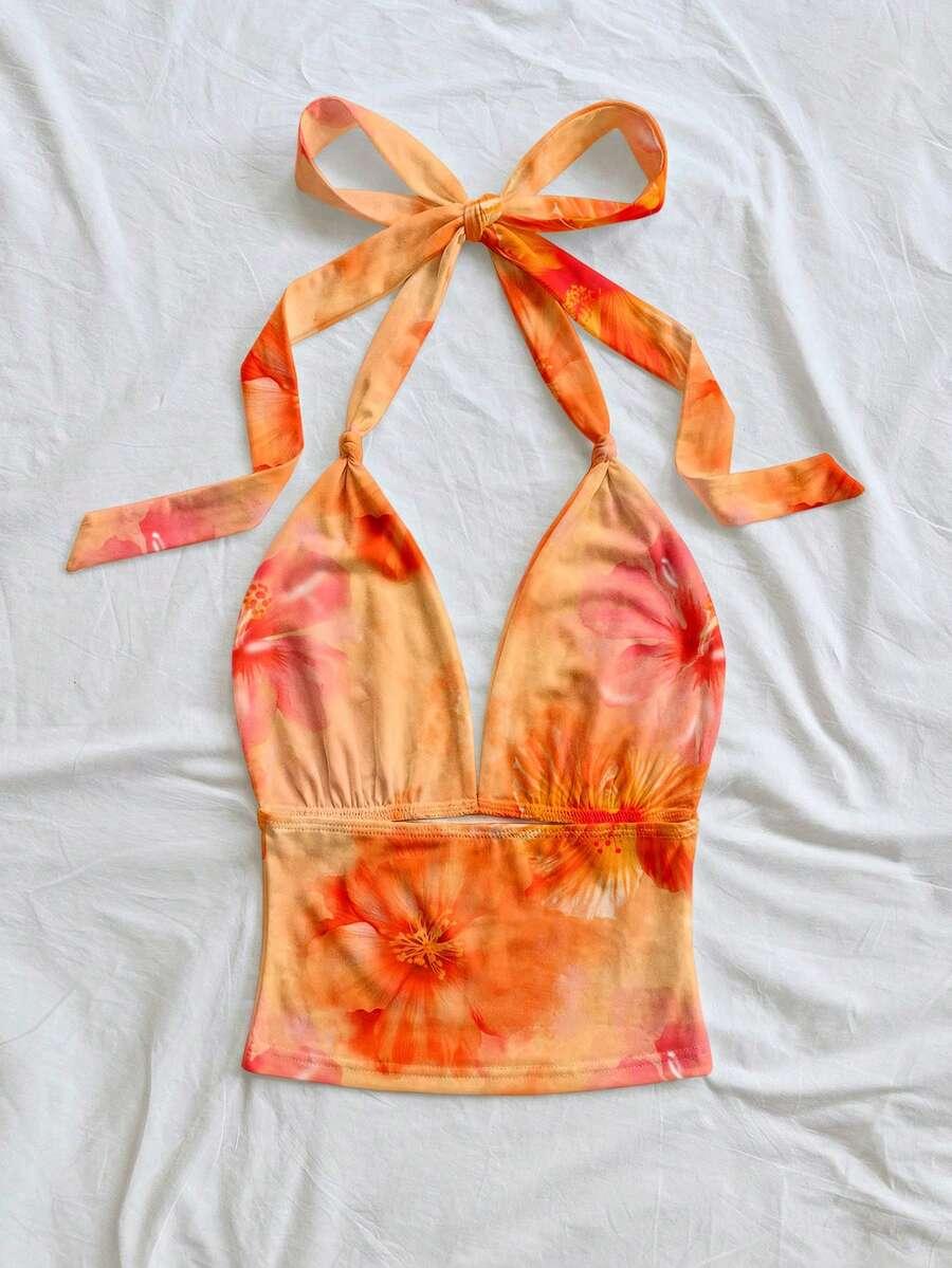 SHEIN POMARAŃCZOWY TOP WIĄZANIE S06__S