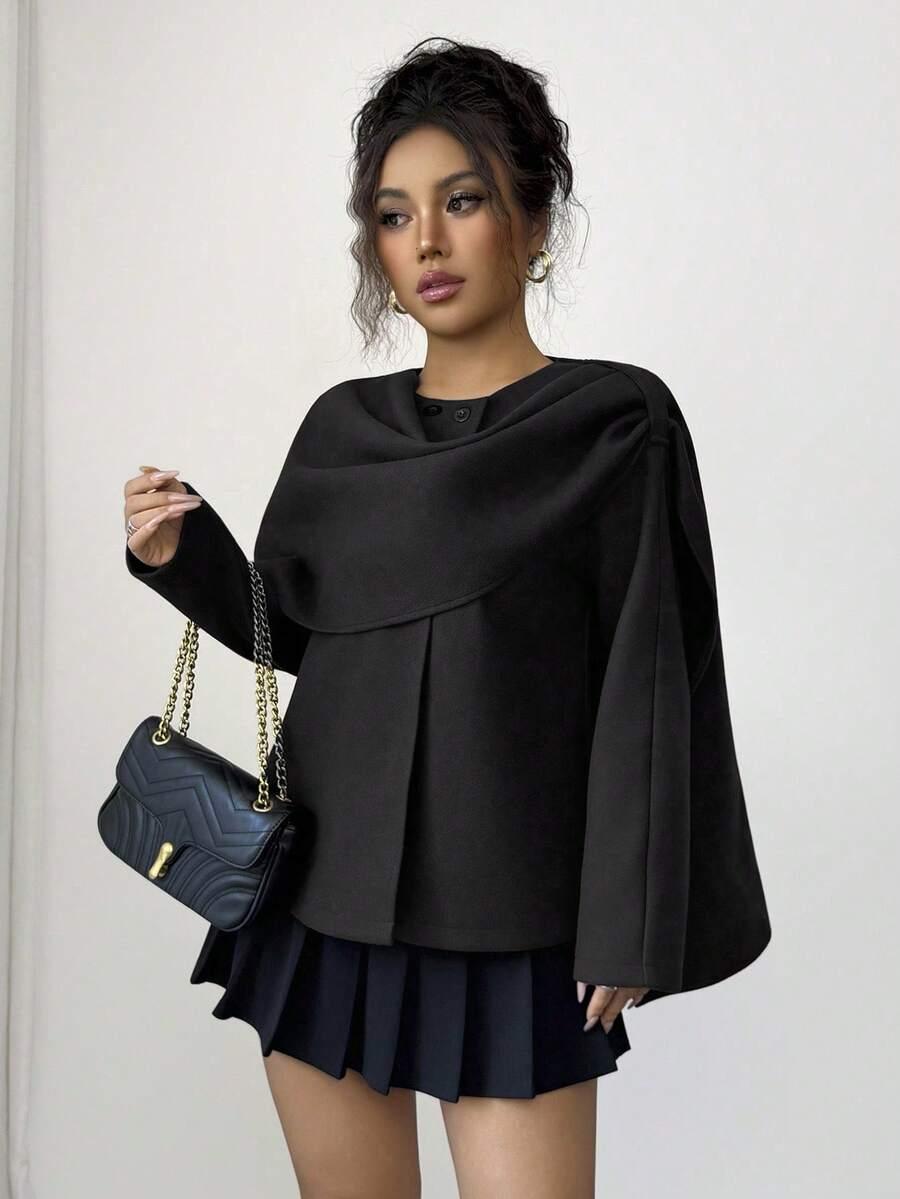 SHEIN CZARNY KLASYCZNY PŁASZCZ W01__M