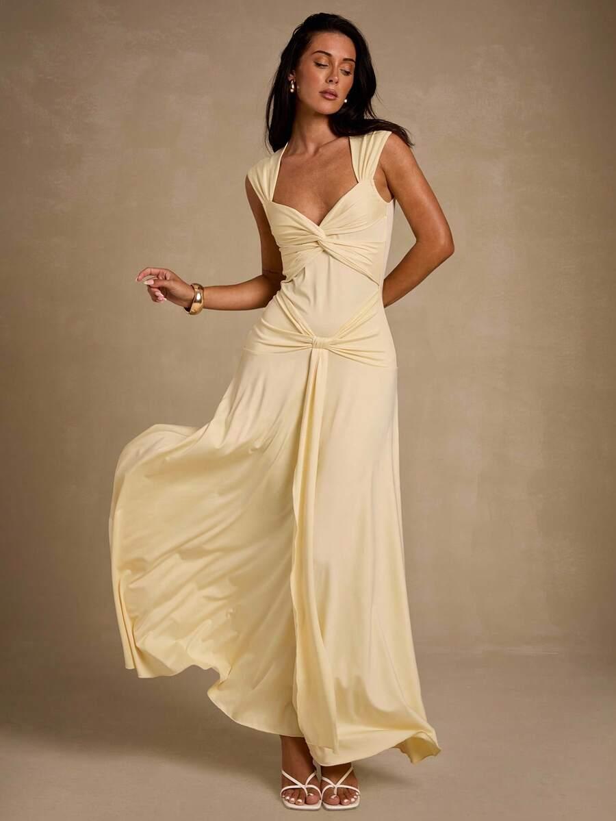 GLAMINE ŻÓŁTA MAXI SUKIENKA BEZ RĘKAWÓW S06__XS