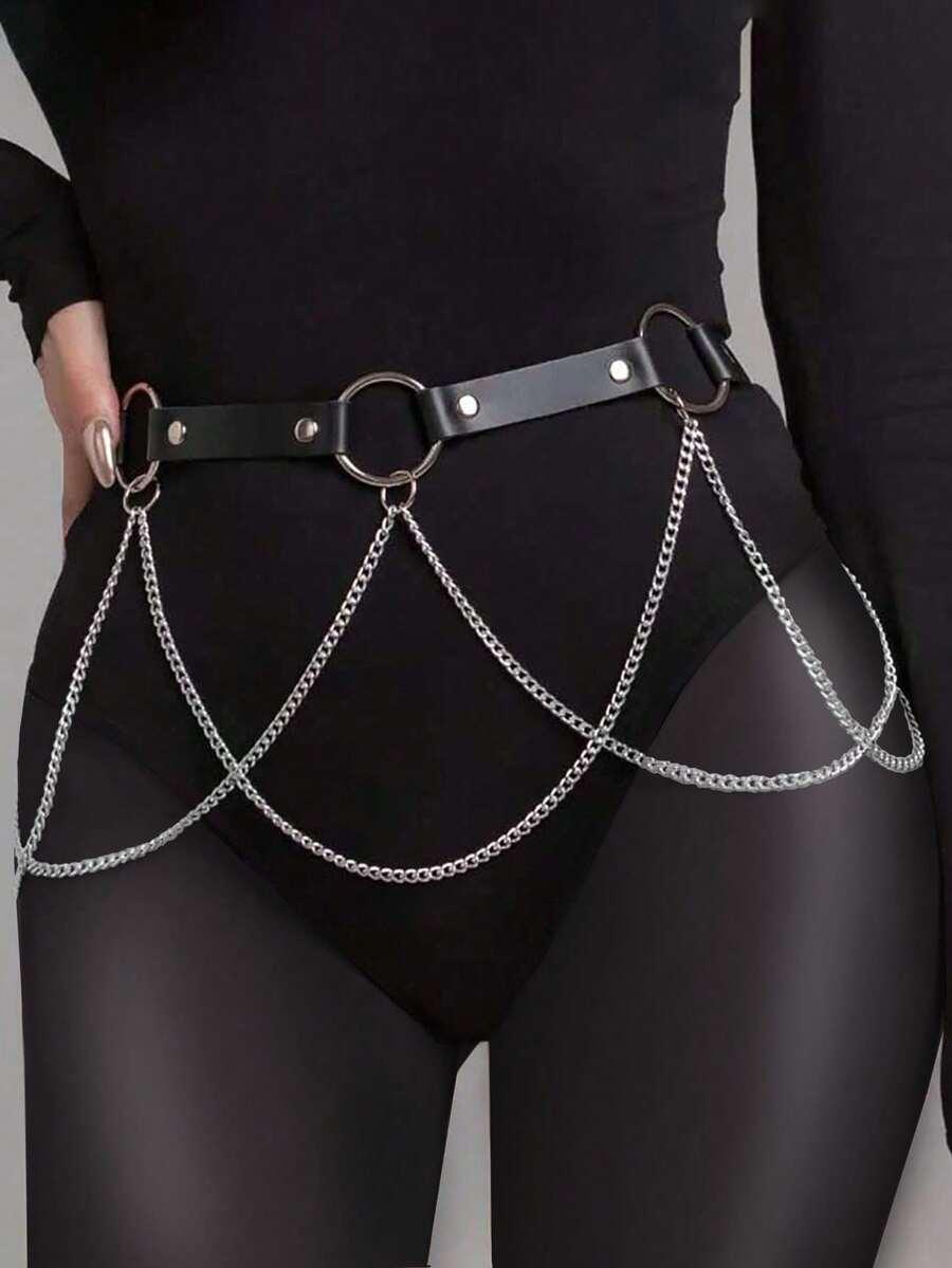 SHEIN CZARNY PASEK ŁAŃCUCHY S07__S
