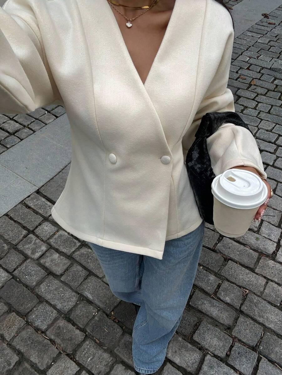 SHEIN KREMOWY KRÓTKI PŁASZCZ W01__S