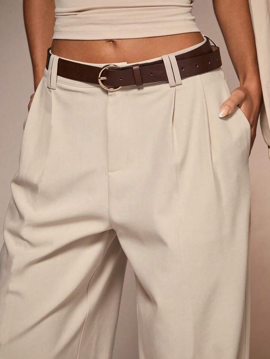 SHEIN BEŻOWE SPODNIE CASUAL S06__XL
