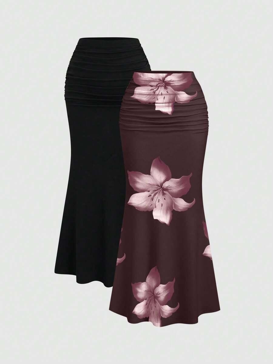 SHEIN MAXI SPÓDNICA KWIATY S06__L