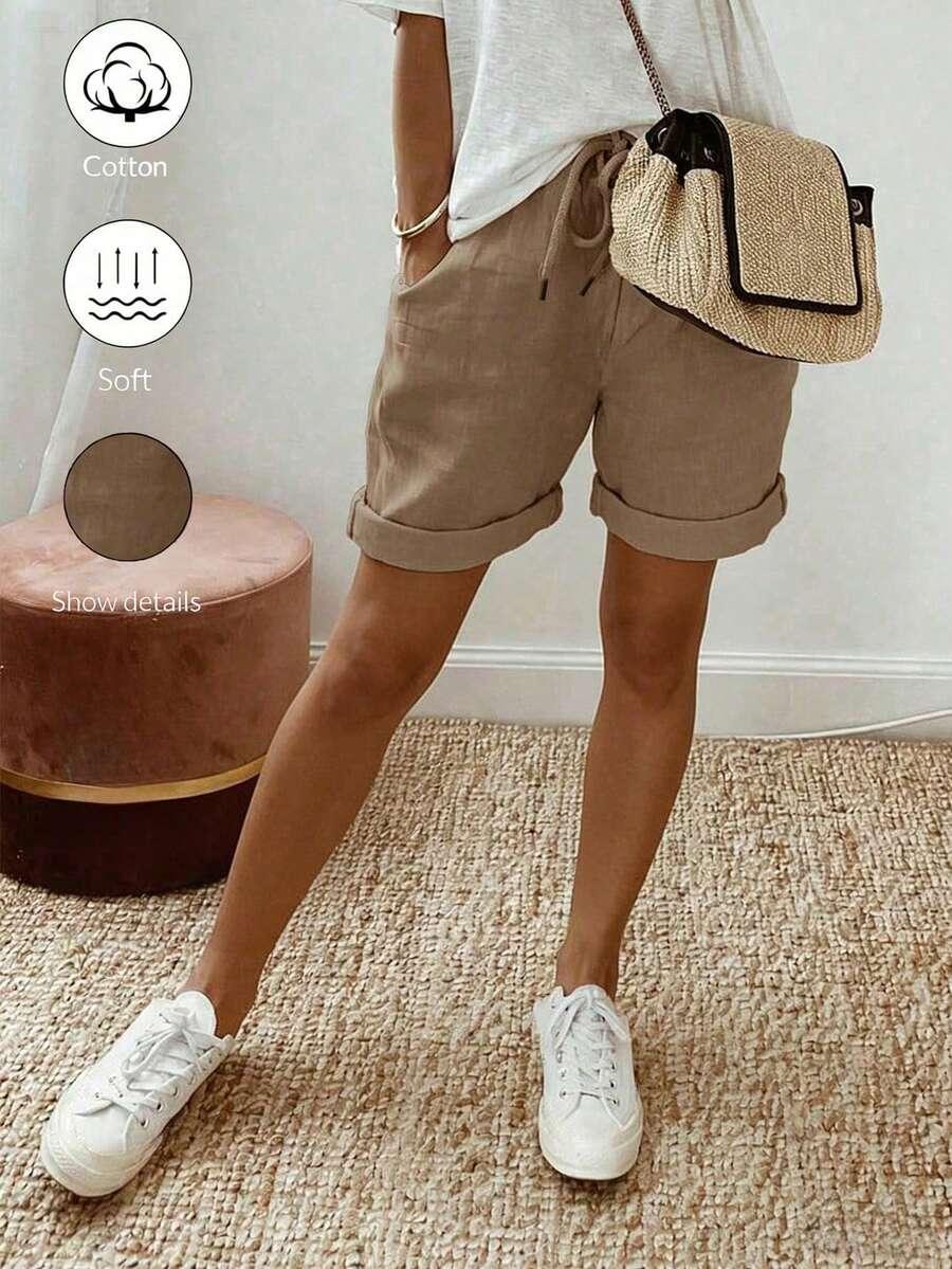 SHEIN BEŻOWE KRÓTKIE SPODENKI WIĄZANIE S06__S
