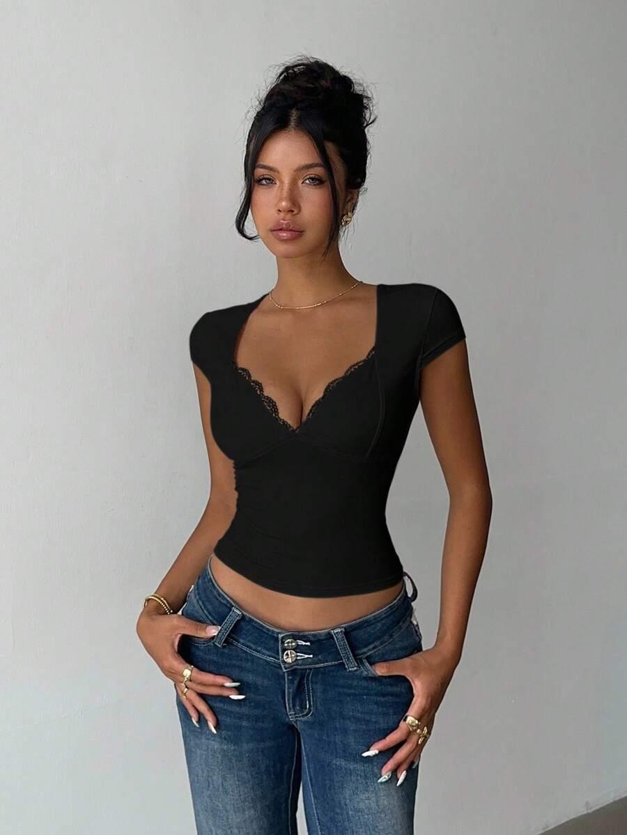 SHEIN CZARNA BLUZKA GŁĘBOKI DEKOLT S06__M