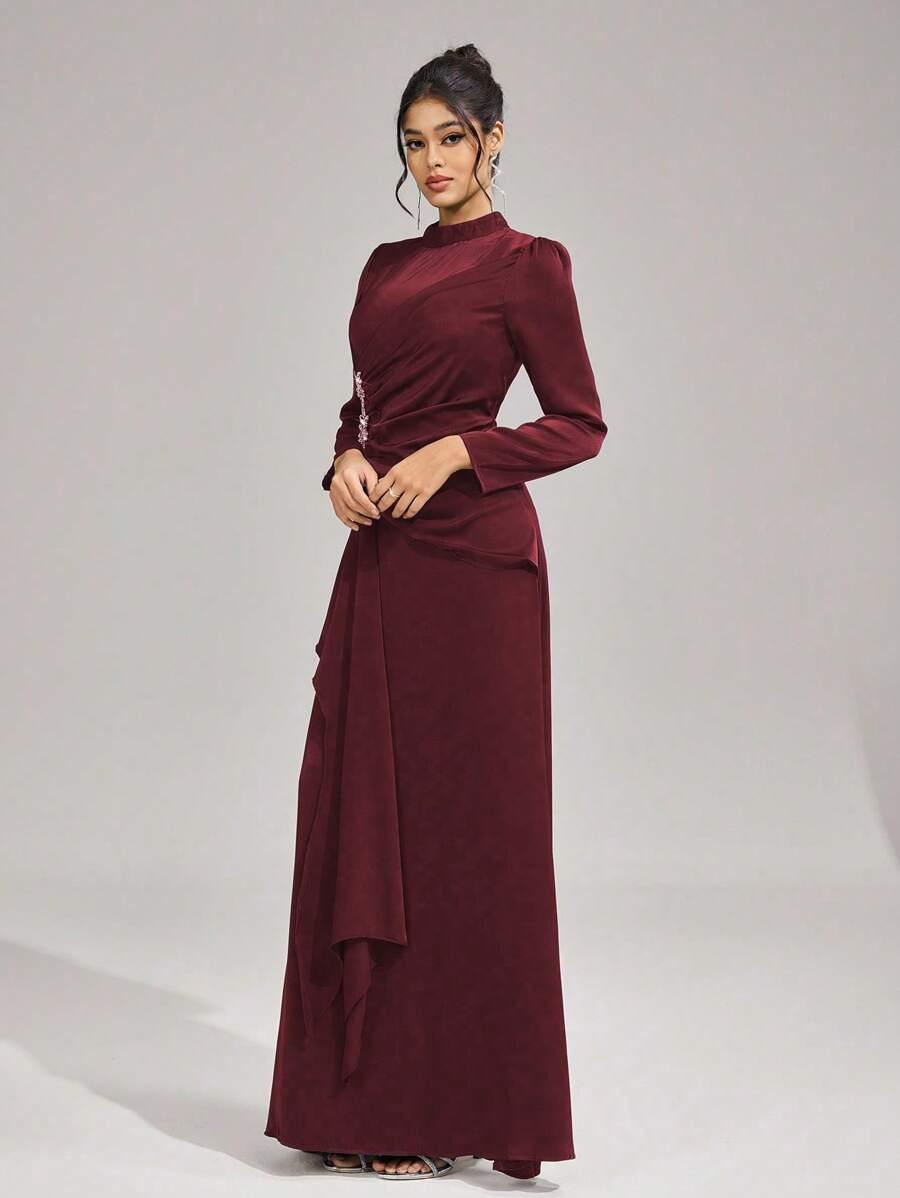 SHEIN BORDOWA MAXI SUKIENKA ZDOBIENIA S06__L