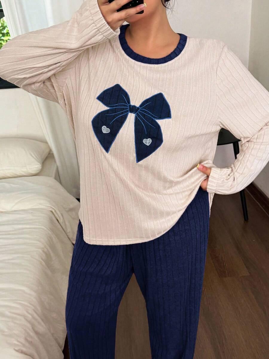 SHEIN PIŻAMA BLUZKA Z DŁUGIM RĘKAWEM SPODNIE DZIANINA S06__XXL