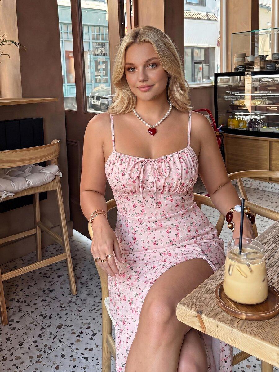 SHEIN RÓŻOWA MAXI SUKIENKA KWIATY S06__46