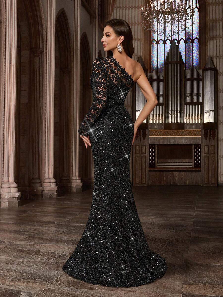 SHEIN CZARNA MAXI SUKIENKA CEKINY POŁYSK S06__S