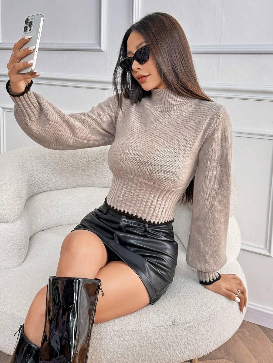 SHEIN BRĄZOWY SWETER DŁUGI RĘKAW S06__S