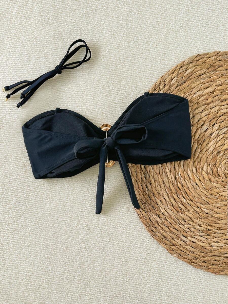 SHEIN CZARNA GÓRA OD BIKINI WIĄZANIE S09__L