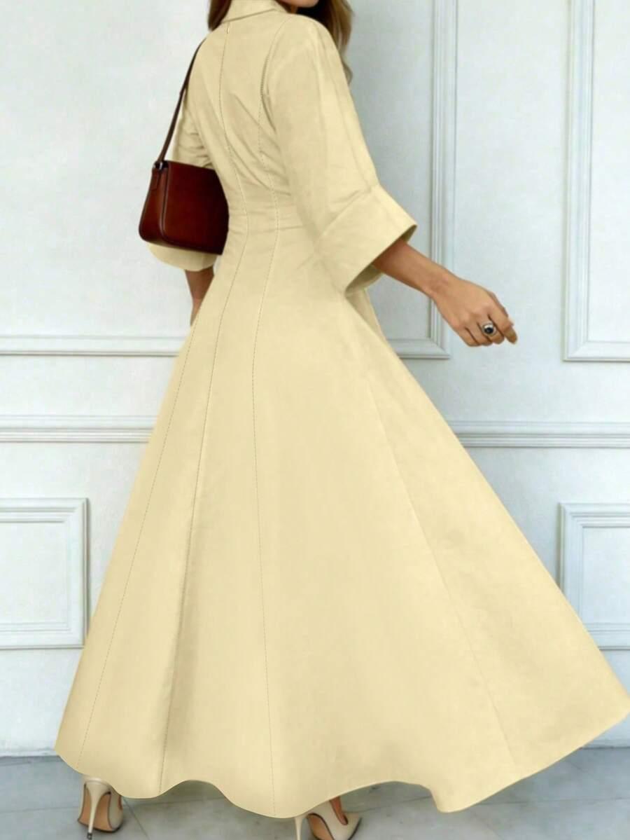 SHEIN ŻÓŁTA MAXI SUKIENKA V-NECK S09__S