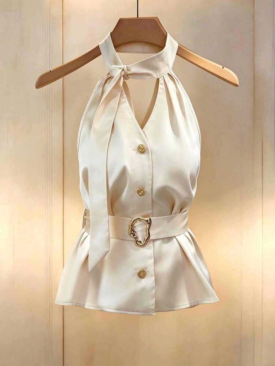 SHEIN ZŁOTY TOP GUZIKI S06__M