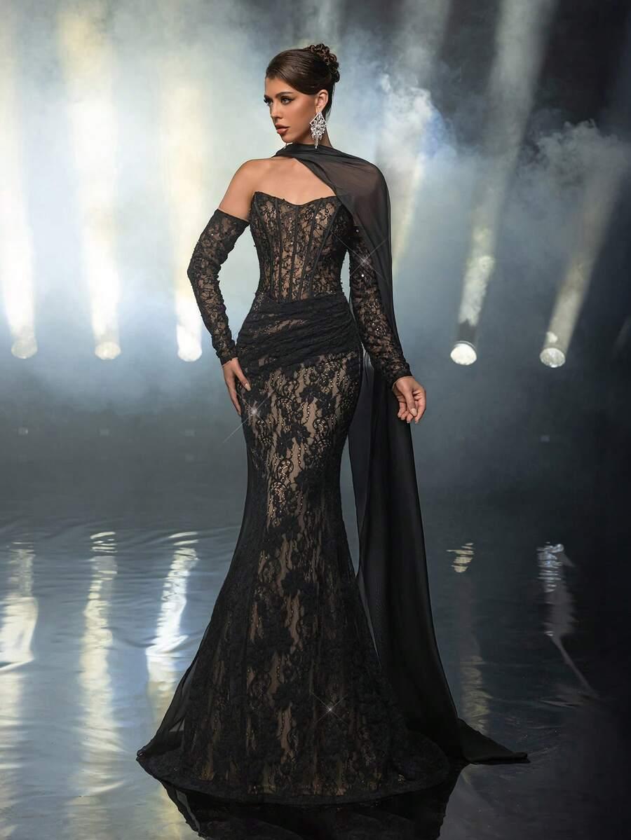 SHEIN KORONKOWA MAXI SUKIENKA ODKRYTE RAMIONA SZAL CEKINY PK01__XS