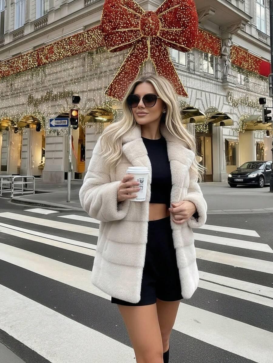 SHEIN BEŻOWE SZTUCZNE FUTRO W01__S
