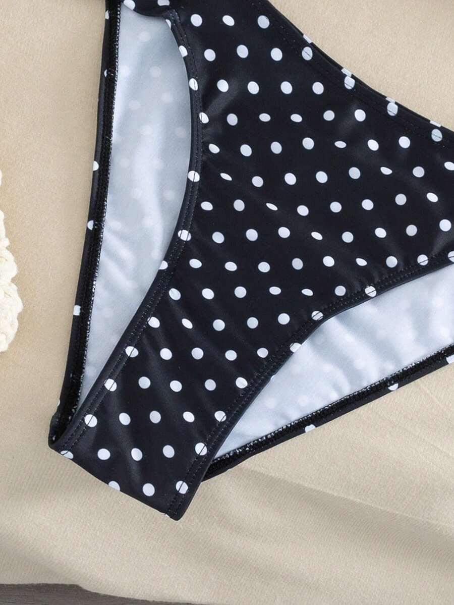 SHEIN DWUCZĘŚCIOWY STRÓJ KĄPIELOWY W GROSZKI KONTRAST S09__L