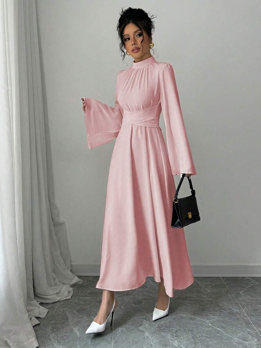 SHEIN RÓŻOWA SUKIENKA DŁUGI RĘKAW S06__S