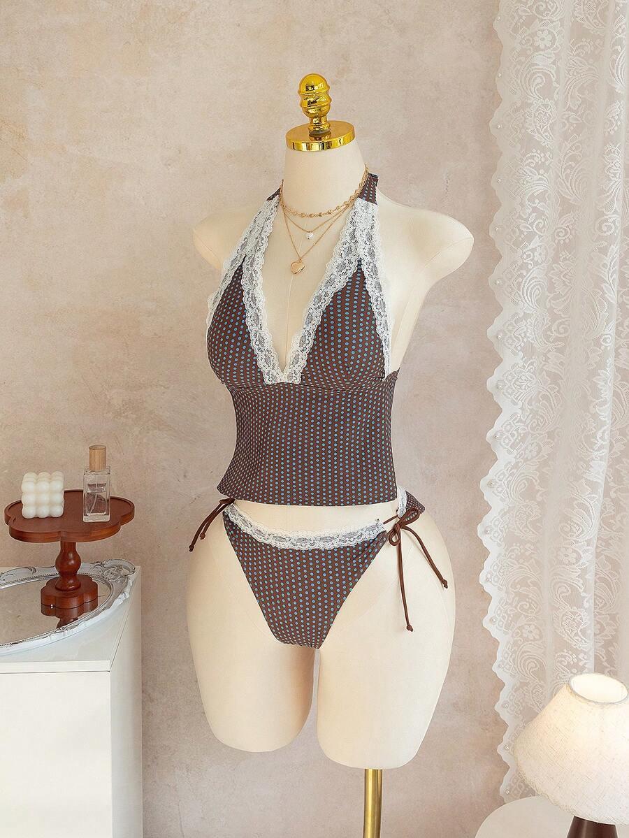 SWIM MOD BRĄZOWY DWUCZĘŚCIOWY STRÓJ KĄPIELOWY WZÓR GROSZKI S06__XL