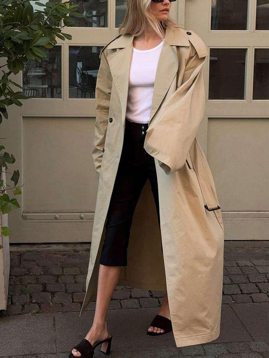 SHEIN BEŻOWY KLASYCZNY PŁASZCZ W01__S