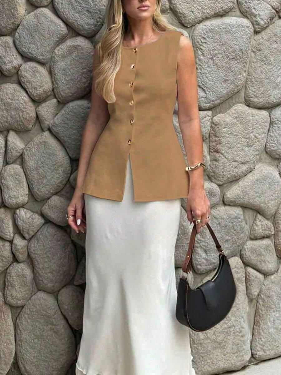 SHEIN DZIANINOWY TOP GUZIKI PK01__S