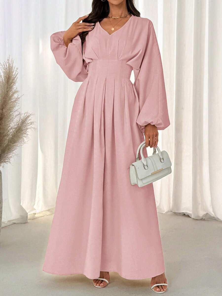 SHEIN RÓŻOWA MAXI SUKIENKA ROZKLOSZOWANA DŁUGI RĘKAW S06__XL
