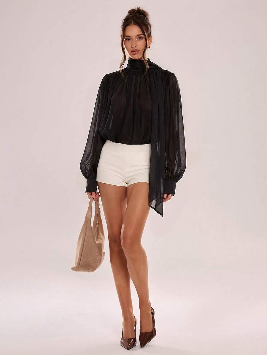 SHEIN CZARNA BLUZKA Z DŁUGIM RĘKAWEM S09__M