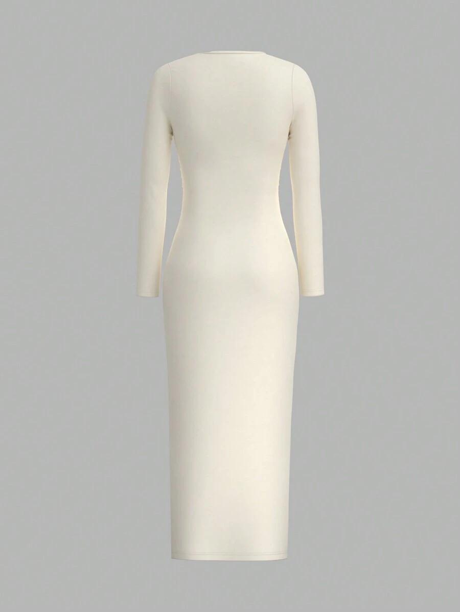 SHEIN BEŻOWA MAXI SUKIENKA S06__M