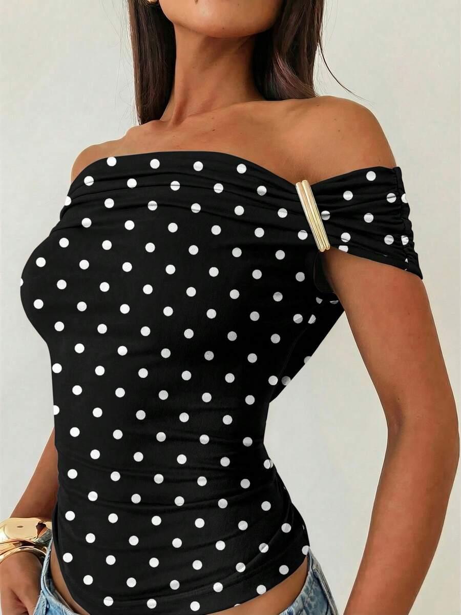 SHEIN CZARNY TOP GROSZKI S09__S