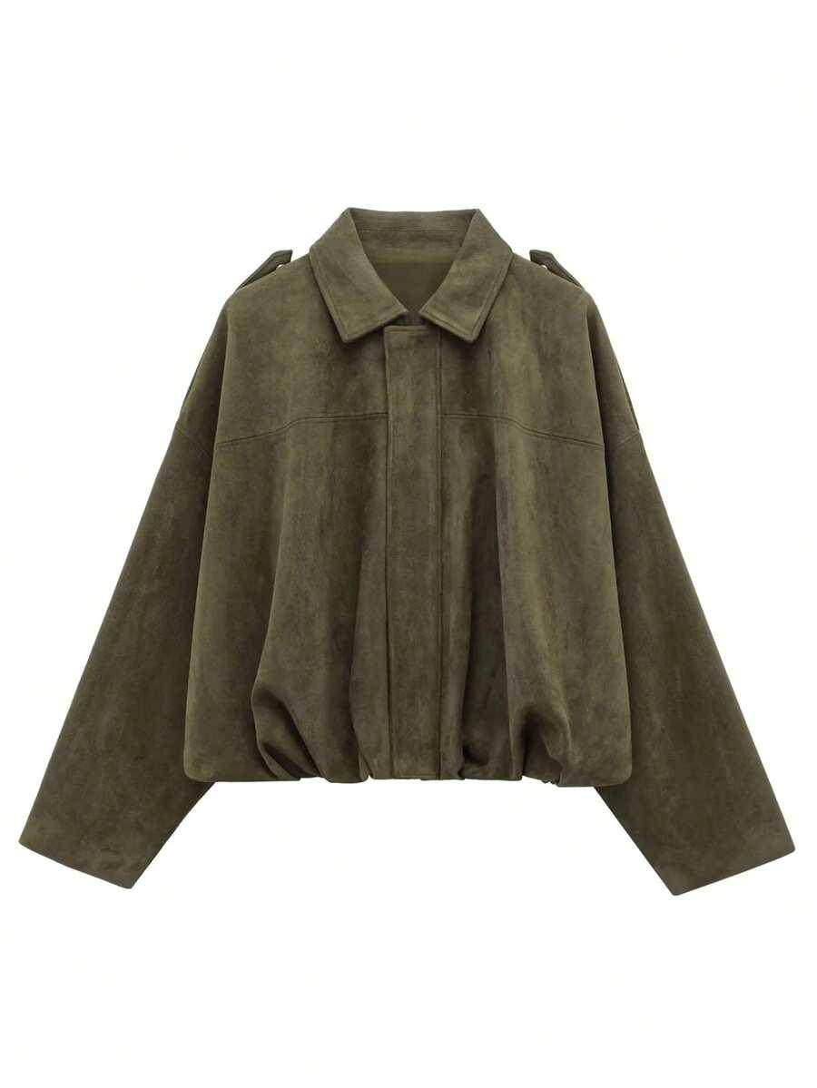 SHEIN ZIELONA KURTKA IMITACJA ZAMSZU S06__M