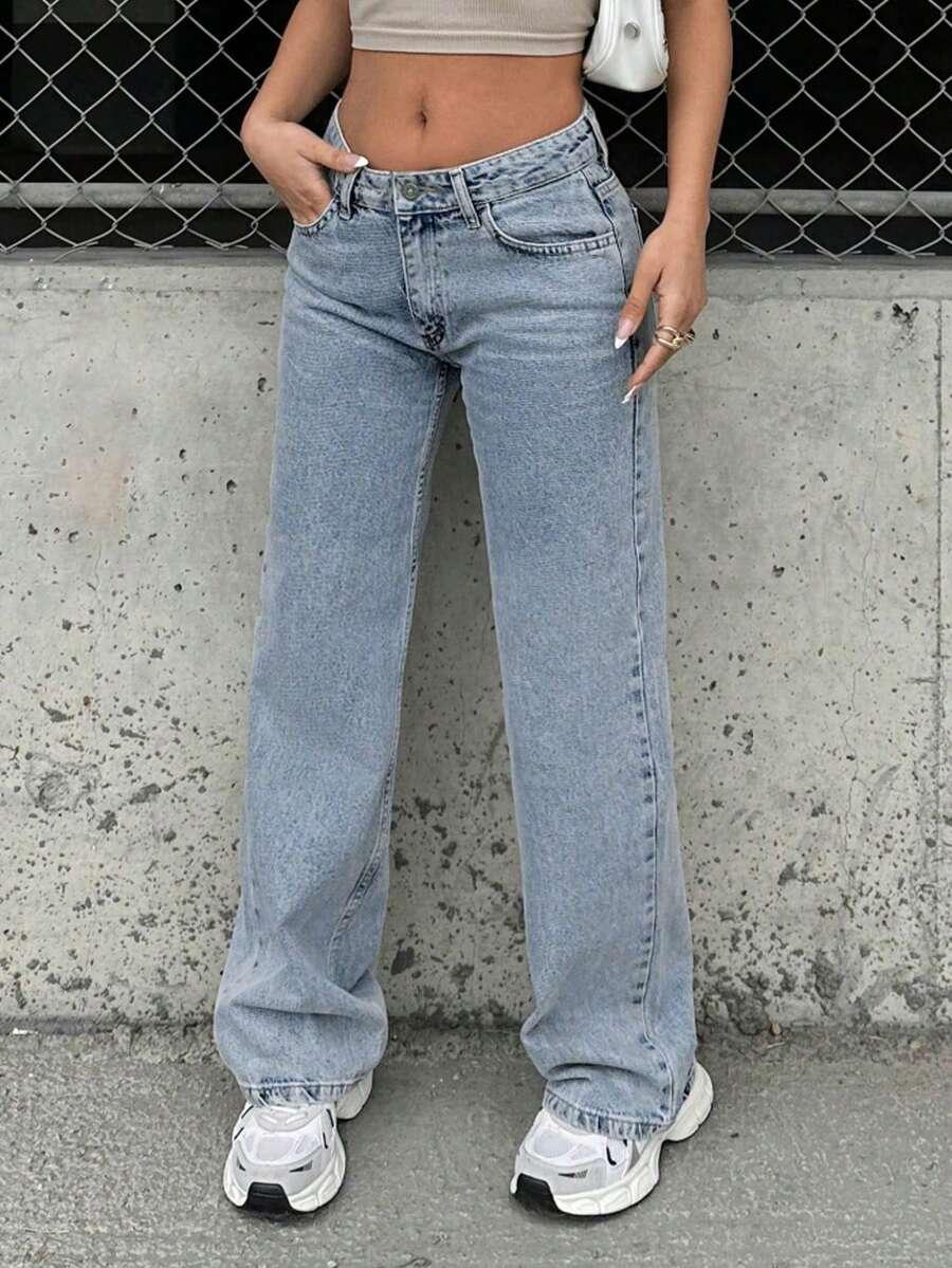 SHEIN NIEBIESKIE SPODNIE JEANSOWE PROSTA NOGAWKA S06__158/162