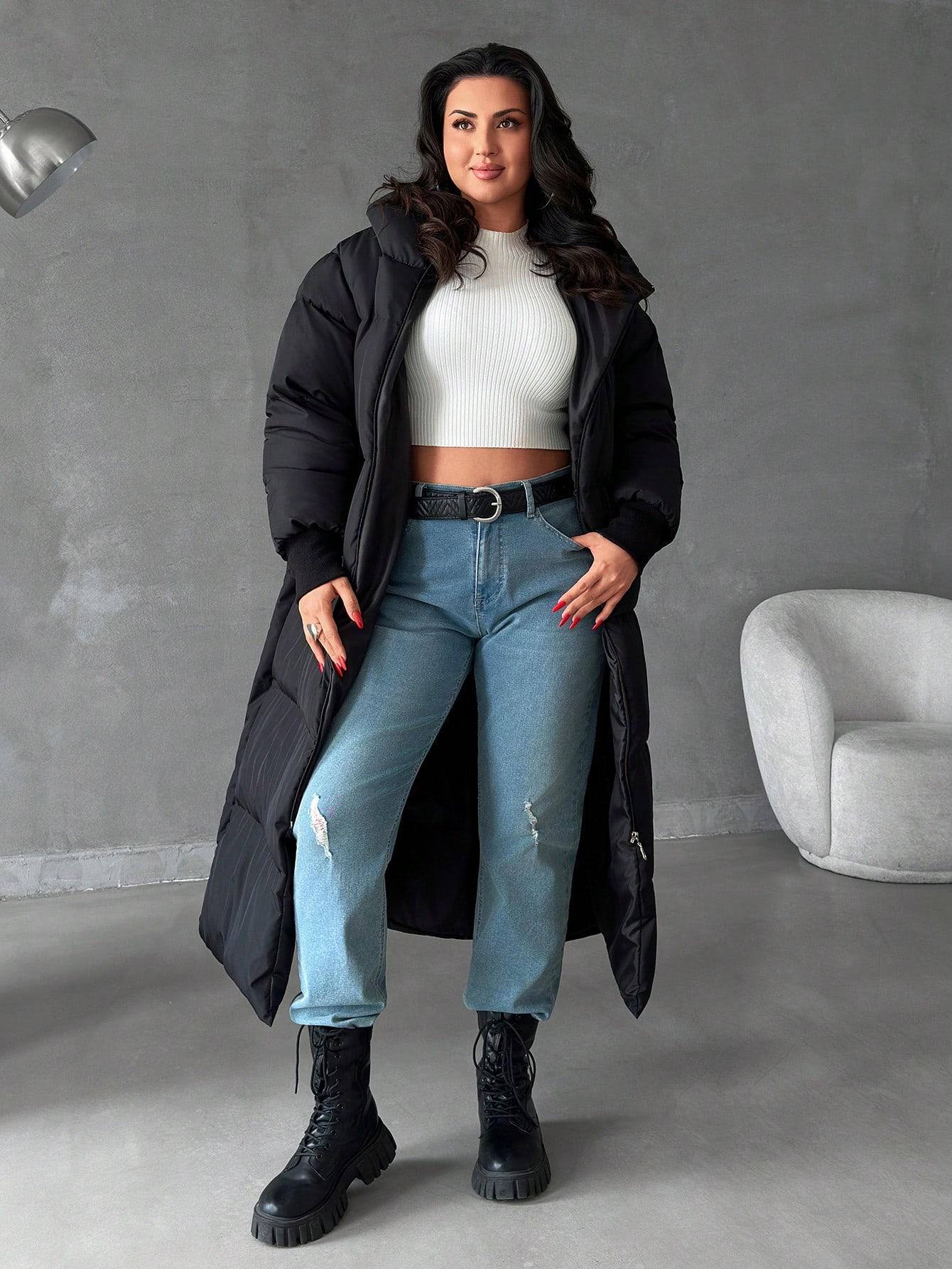 SHEIN CZARNA PIKOWANA KURTKA KAPTUR W01__48