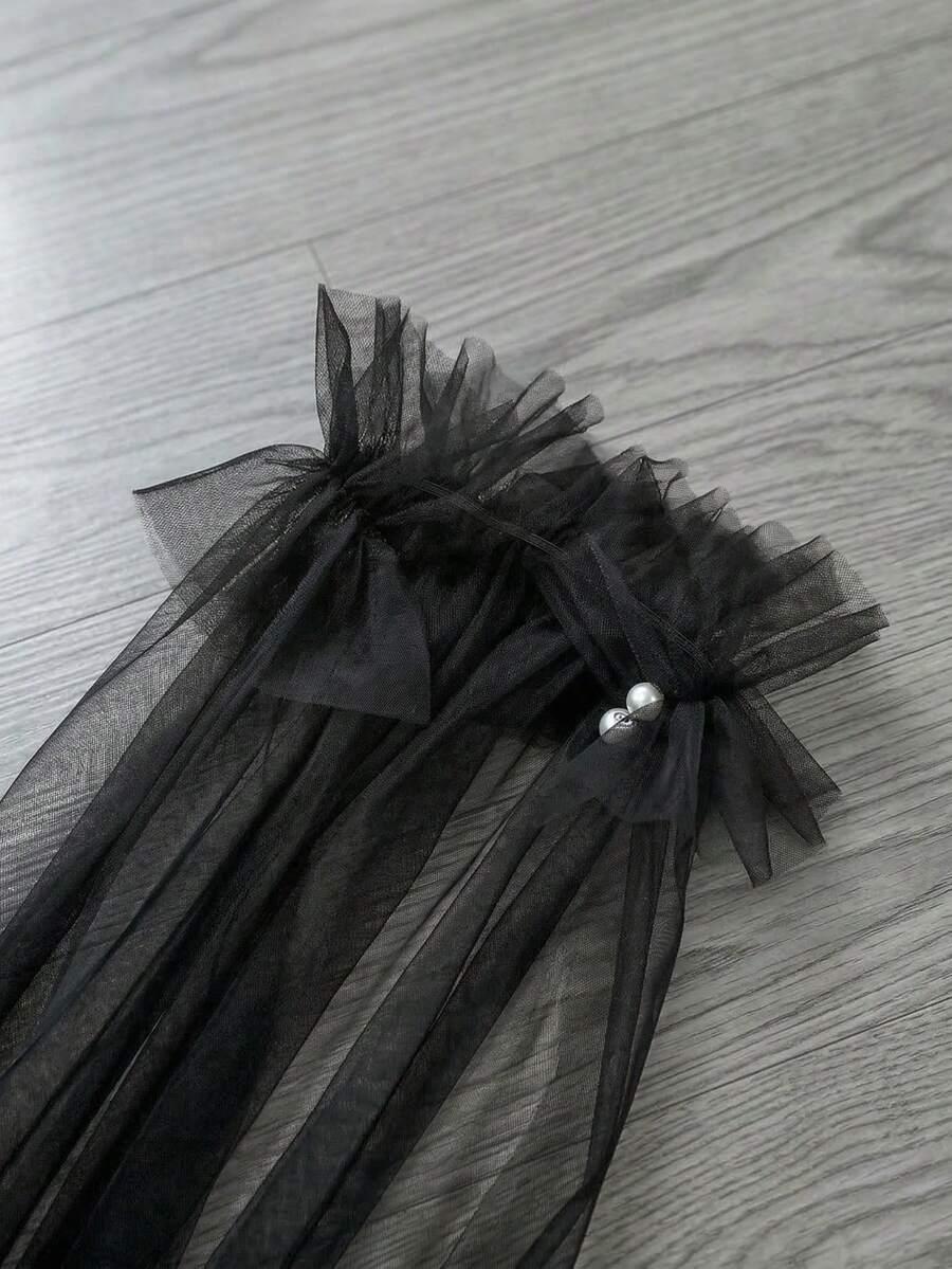 SHEIN CZARNE DŁUGIE TIULOWE RĘKAWKI S07