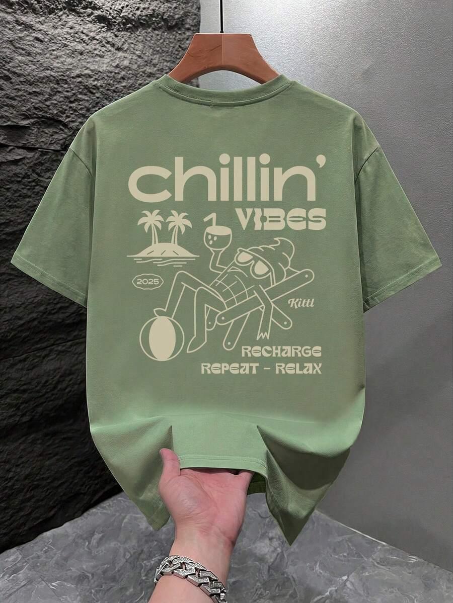 SHEIN ZIELONY T-SHIRT OKRĄGŁY DEKOLT NADRUK PK01__L