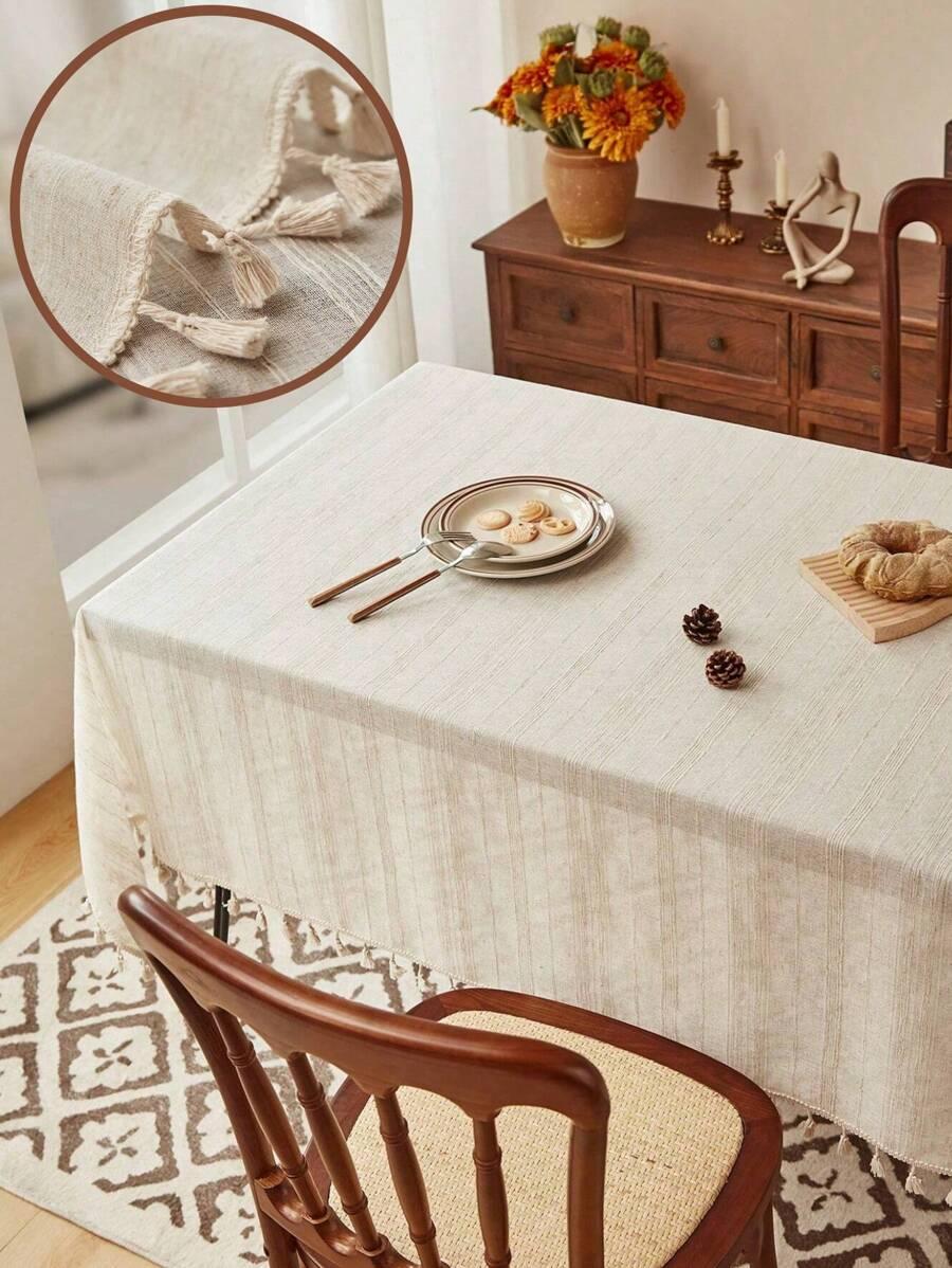 SHEIN BEŻOWY OBRUS FRĘDZLE S07__140X200