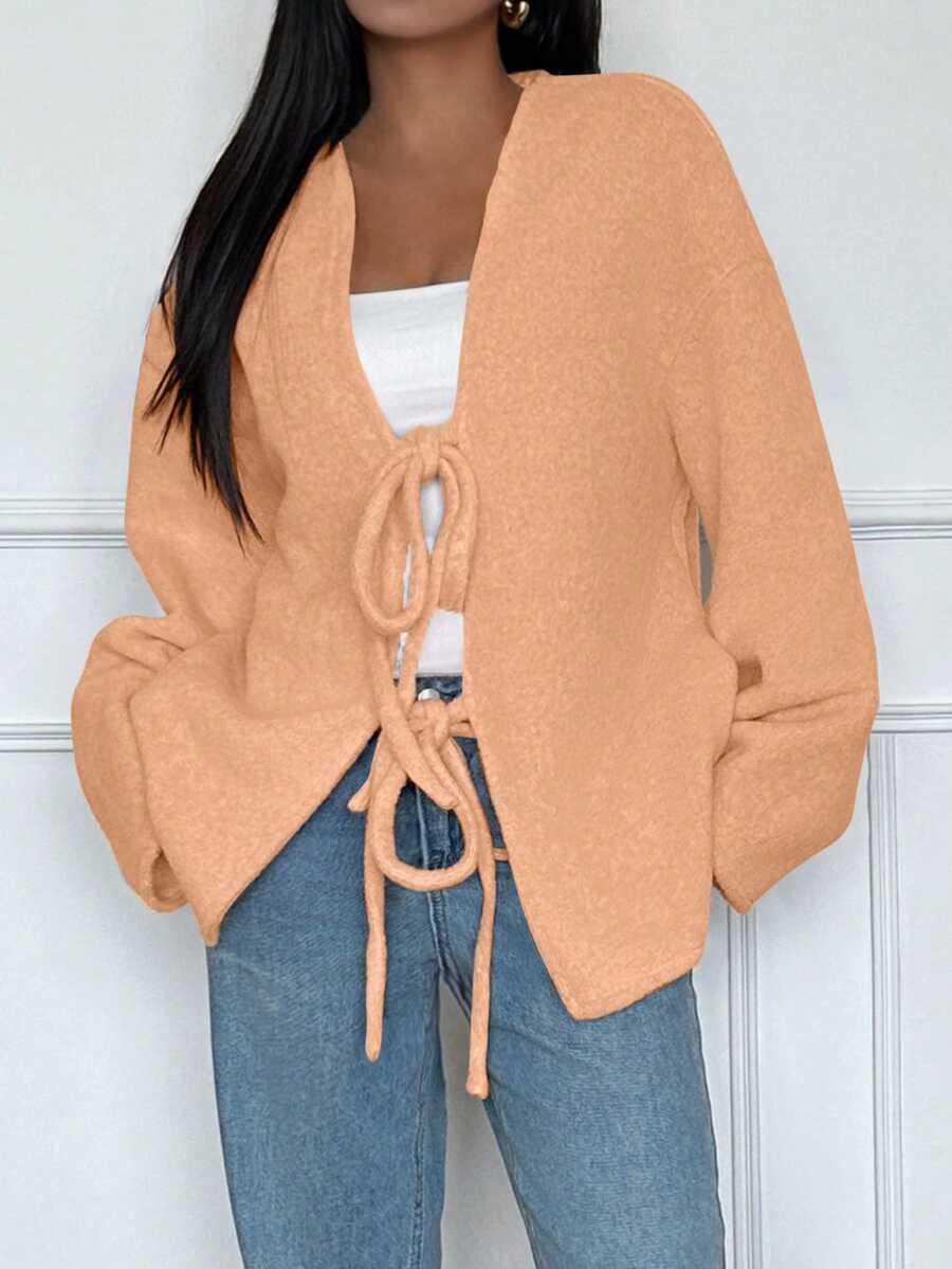 SHEIN POMARAŃCZOWY SWETER WIĄZANIE S06__XL