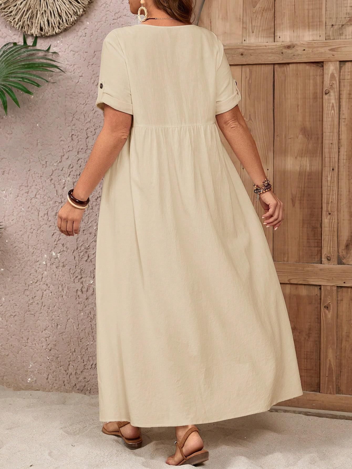 SHEIN BEŻOWA MAXI SUKIENKA GUZIKI S06__48