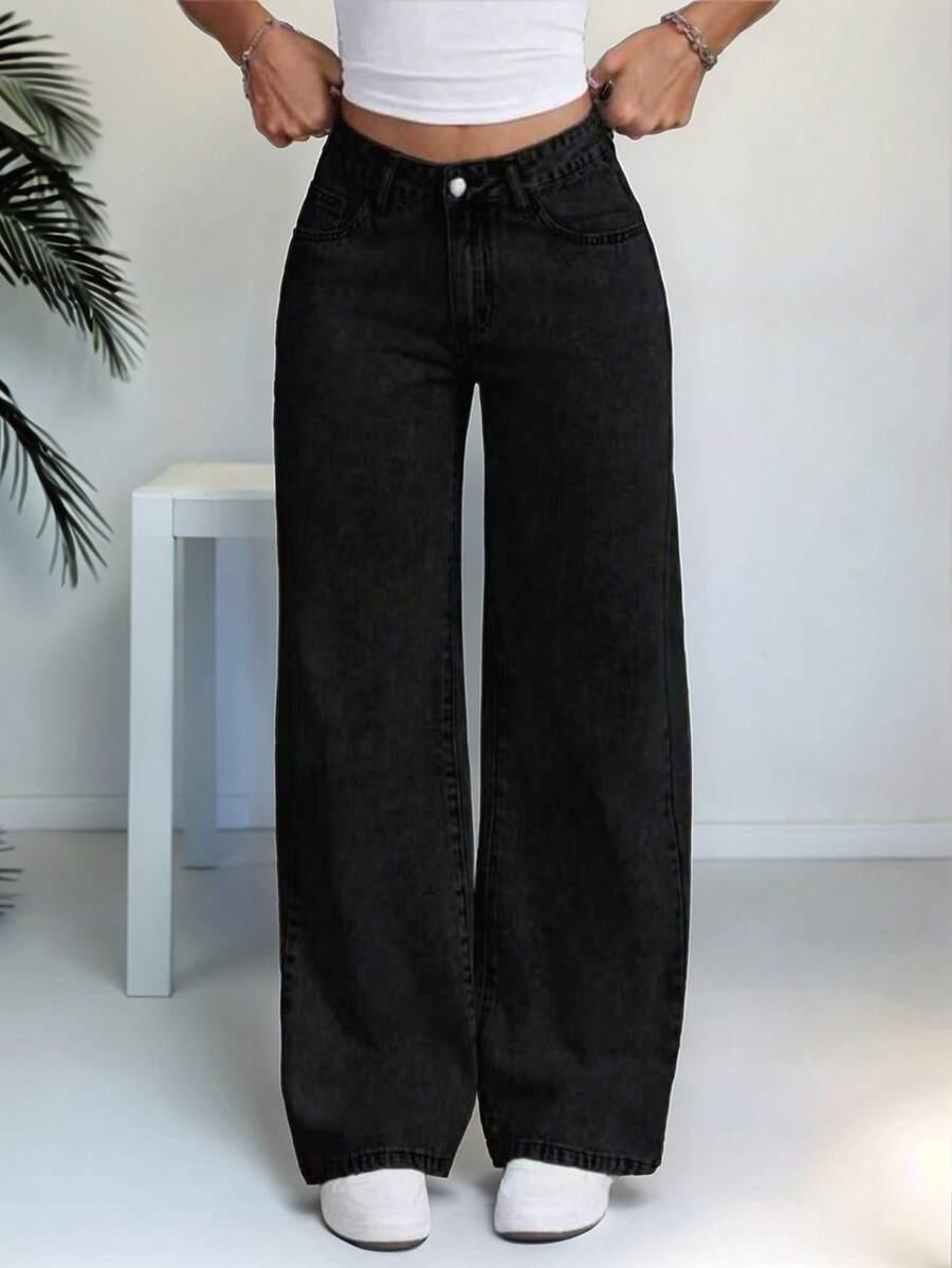 SHEIN CZARNE SPODNIE JEANS WIDE LEG S06__152-158
