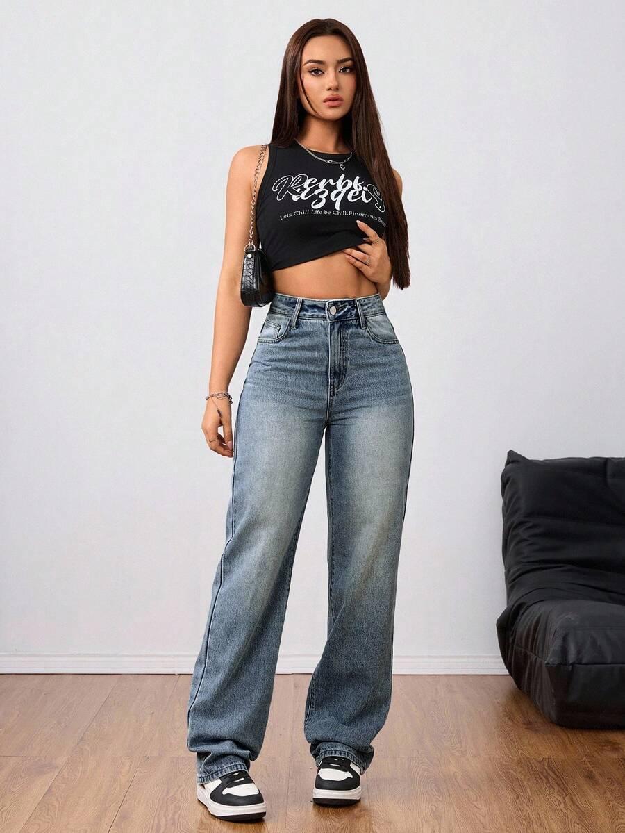 SHEIN SPODNIE JEANS WYSOKI STAN S06__L