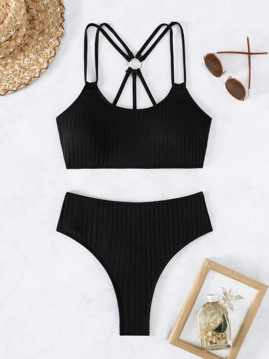 SHEIN CZARNY DWUCZĘŚCIOWY STRÓJ KĄPIELOWY S09__XL