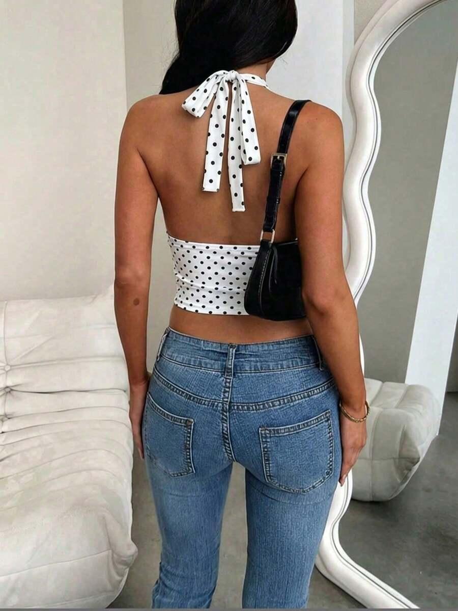 SHEIN BIAŁY TOP WZÓR GROSZKI PK01__S